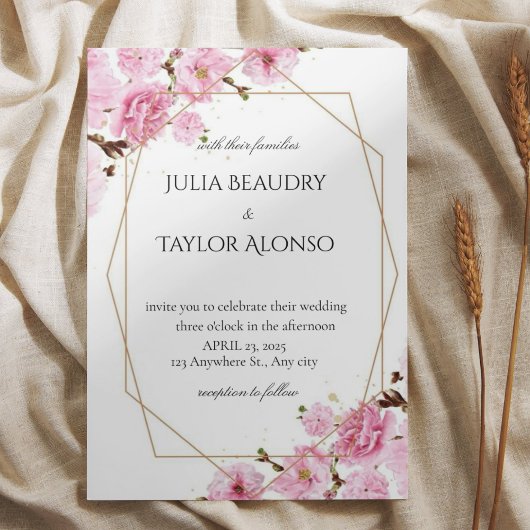 Invitation Elegant Pink Rose Wedding Invite