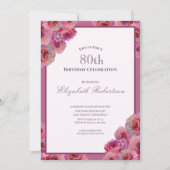 Invitation Elegant Pink Roses Women's 80th Birthday  (Devant)