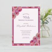 Invitation Elegant Pink Roses Women's 90th Birthday  (Debout devant)
