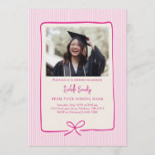Invitation Elegant Pink Stripes Bow Frame Graduation Party (Dos)