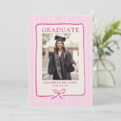 Invitation Elegant Pink Stripes Bow Frame Graduation Party (Debout devant)