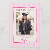 Invitation Elegant Pink Stripes Bow Frame Graduation Party (Devant)