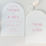 Invitation Elegant Pink Stylish Minimalist Arched Wedding<br><div class="desc">This wedding invitation is perfect for your wedding if you are looking for an elegant unique and easy editable arched invitation .An elegant unique simple minimalist pink and white arch wedding template invitation. as you see it features plain white background. And classy Parisian font in pink bright bride's and groom's...</div>