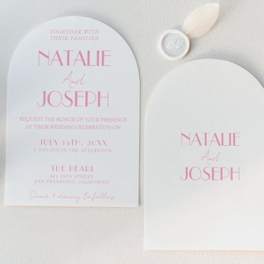 Invitation Elegant Pink Stylish Minimalist Arched Wedding