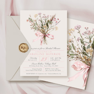 Invitation Elegant Pink Watercolor Bow Floral Bridal Shower