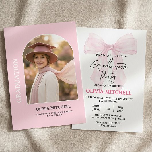 Invitation Elegant Pink Watercolor Graduation Party