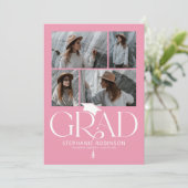 Invitation Elegant Pink & White 4 Photo Graduation Party (Debout devant)