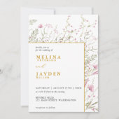 Invitation Elegant Pink Wild Floral Wedding  (Devant)
