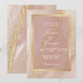 Invitation Elégant pinkk or mariage Marbre (Devant / Derrière)