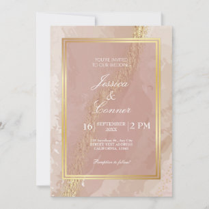 Invitation Elégant pinkk or mariage Marbre