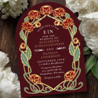 Élégant Pivoine Art Nouveau Fleurs Mariage Bourgog