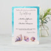 Invitation Elégant Plage Mariage Coquillages Perles Nautiques (Debout devant)