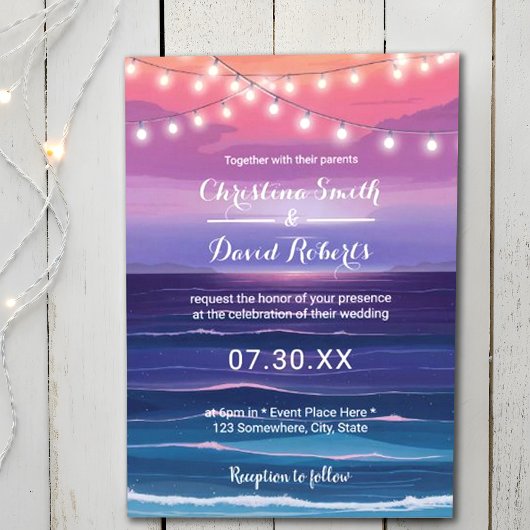 Invitation Elégant plage Tropical Summer Lights Mariage