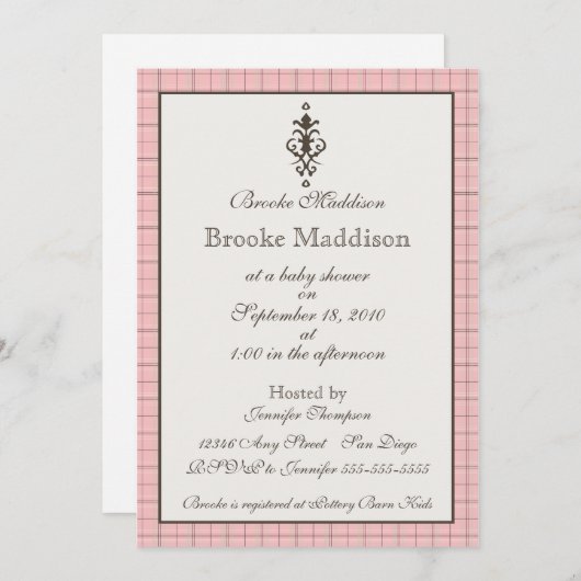 Invitation Élégant Plaid rose (Devant / Derrière)