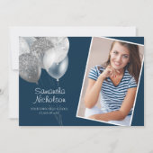 Invitation Élégant plaisir Marine Bleu Argent Parties scintil (Devant)