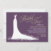 Invitation Elégant Plum Gold Mariage Gown Bridal Tea Douche (Devant)