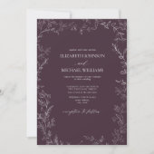 Invitation Élégant Plum moderne violet minimal Mariage feuill (Devant)