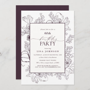 Invitation Élégant Plum Purple 60e anniversaire Floral Line A