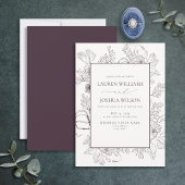 Invitation Élégant Plum Purple Floral Line Art Mariage