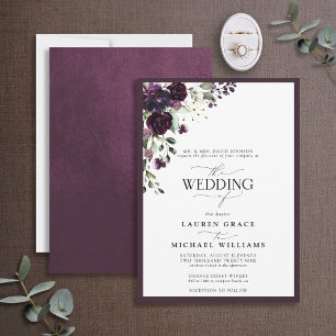 Invitation Elegant Plum Purple Floral Watercolor Script
