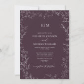 Invitation Elegant Plum Purple Leaf Monogram Details Wedding (Devant)
