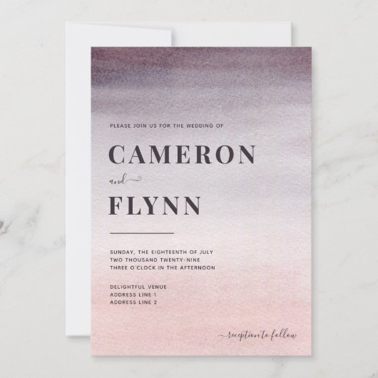 Invitation Elégant Plum rose Ombre Aquarelle Mariage moderne (Devant)