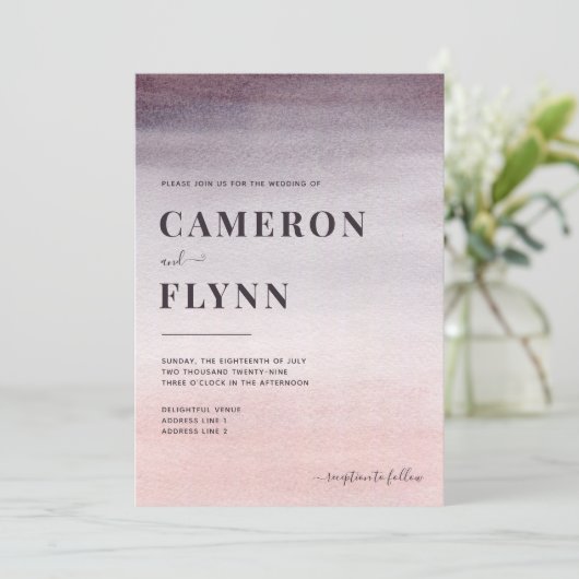 Invitation Elégant Plum rose Ombre Aquarelle Mariage moderne (Debout devant)