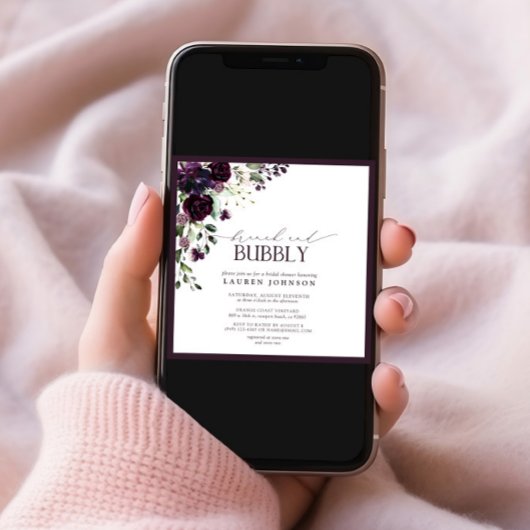Invitation Élégant Plum violet Brunch Floral & Douche Bubbly