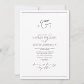 Invitation Élégant Plum violet Calligraphie Monogramme Mariag (Devant)