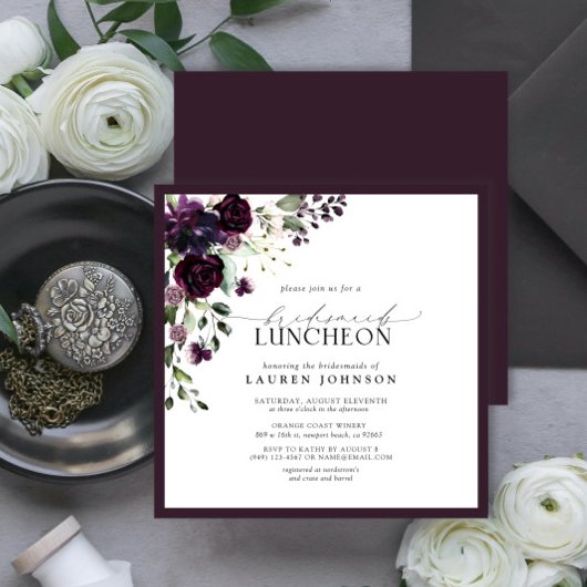 Invitation Élégant Plum violet floral déjeuner nuptial