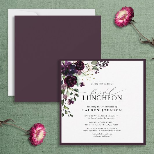 Invitation Élégant Plum violet floral déjeuner nuptial