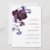 Invitation Élégant Plum violet & Indigo Mariage Floral bleu (Devant)