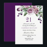 Invitation Élégant Plum violet Rose 21e anniversaire Invitati<br><div class="desc">Elégant Plum violet Rose 21e anniversaire Invitation Collection correspondante à Niche et Nest magasin. Avec l'aimable autorisation de : https://www.etsy.com/shop/SmallHouseBigPony</div>