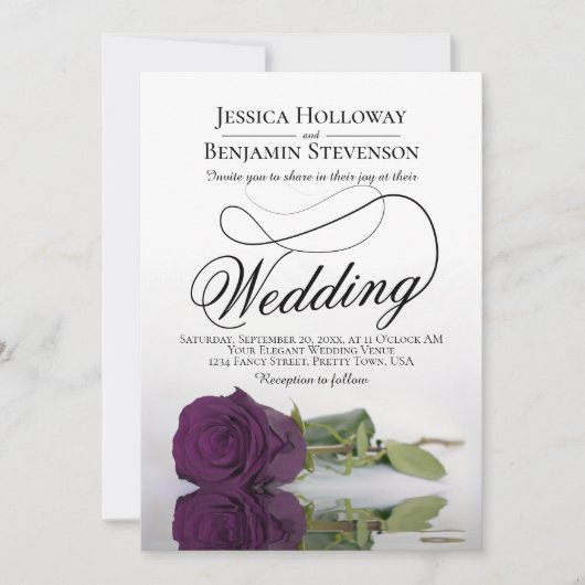 Invitation Élégant Plum violet Rose fantaisie QR Code Mariage (Devant)