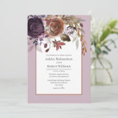 Invitation Élégant Plum violet rose or Mariage Floral (Debout devant)