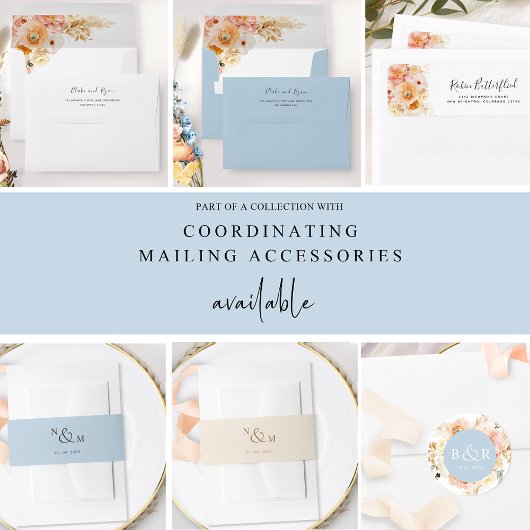 Invitation Elégant, Poche simple, Bleu, Crème, Mariage bleu