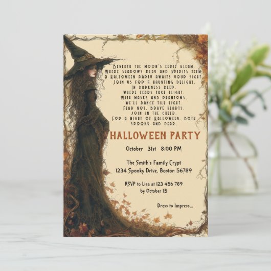 Invitation Elégant Poème Spooktacular I Witch Beige Halloween (Debout devant)