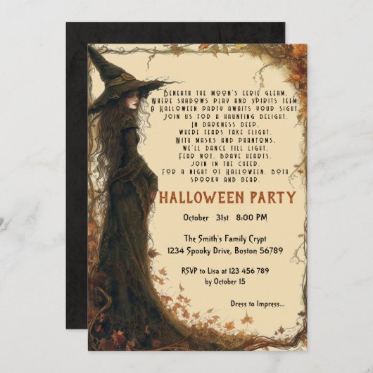 Invitation Elégant Poème Spooktacular I Witch Beige Halloween (Devant / Derrière)