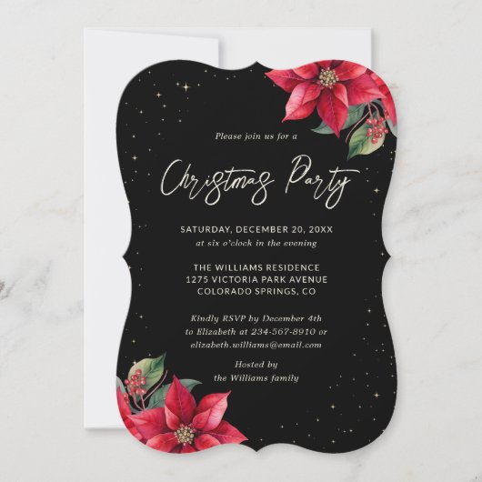 Invitation Elegant Poinsettia Black Christmas Party (Devant)