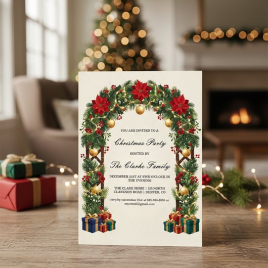 Invitation Elegant Poinsettia Christmas Trellis Party Design