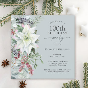 Invitation Elégant Poinsettia Florale Décembre 100e Anniversa