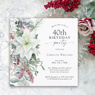 Invitation Elégant Poinsettia Florale Décembre 40e Anniversai