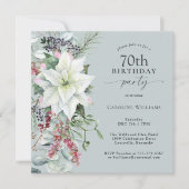 Invitation Elégant Poinsettia Florale Décembre 70 Anniversair (Devant)