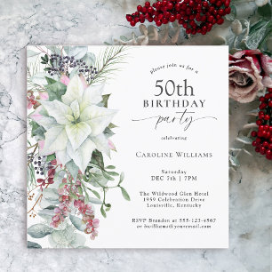 Invitation Elégant Poinsettia Florale Hiver 50e anniversaire
