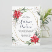 Invitation Elégant Poinsettia hiver Floral REHEARSAL DÎNER (Debout devant)