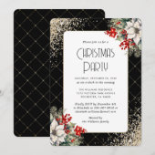 Invitation Elegant Poinsettia Holly Berries Christmas Party (Devant / Derrière)