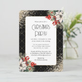 Invitation Elegant Poinsettia Holly Berries Christmas Party (Debout devant)