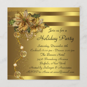Invitation Élégant Poinsettia Or Noir Fête de Noël