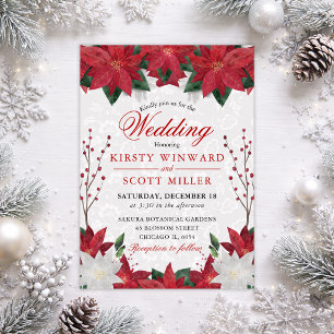 Invitation Élégant Poinsettia Rouge Floral Mariage d'Hiver