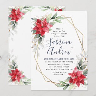 Invitation Elégant Poinsettia rouge hiver Floral Couple Douch